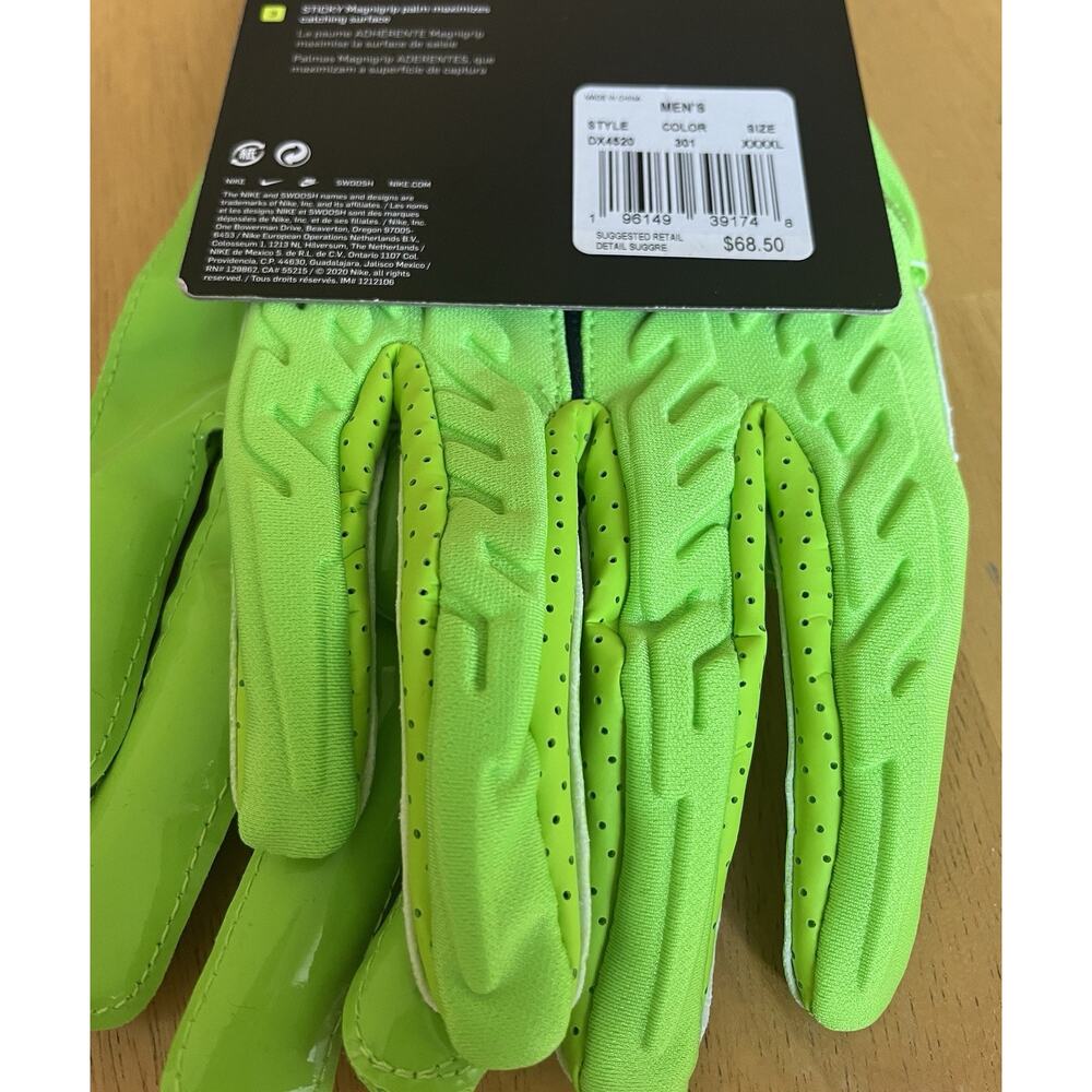 NIKE Superbad Football Gloves 4XL Mens Lime Green Blue Magnigrip